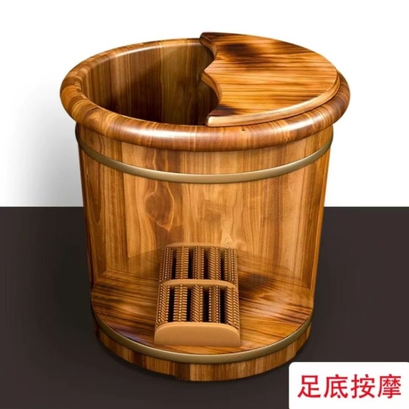 木製足浸しバケツ、無垢材のふくらはぎまで浸る足湯浴槽、蓋付き - Spa & Wellness Retreat のレビューと価格